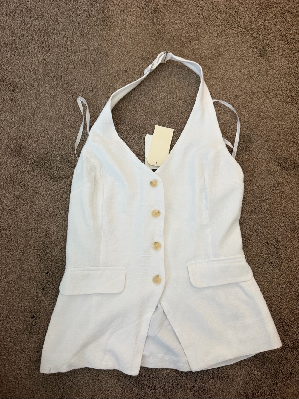White Halter Button-Front Tank Top